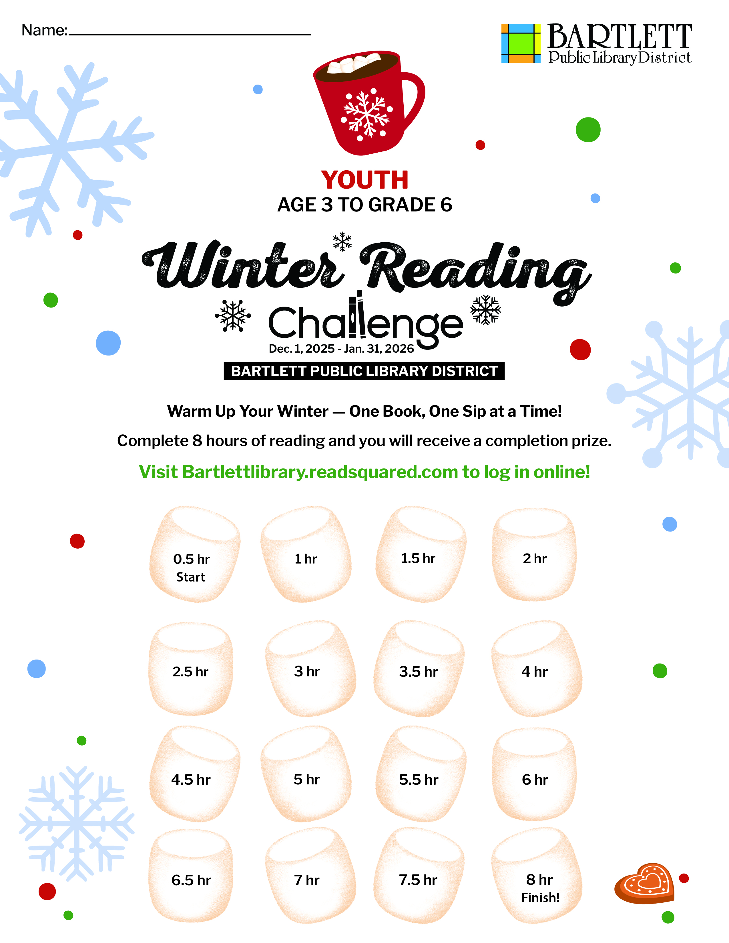 The winter reading challenge reading log for children between age 3 and grade 6